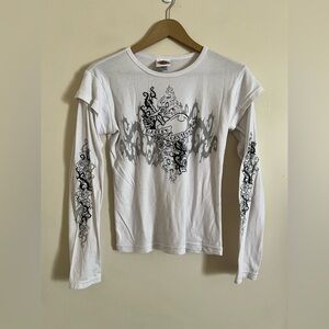 Vintage Y2K Harley Davidson Dagger Heart Thorns Tribal Doctor Sleeve T Shirt M